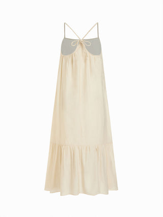 Braided Strap Shell Detail Ruffle Hem Tie Back Oversized Maxi Dress