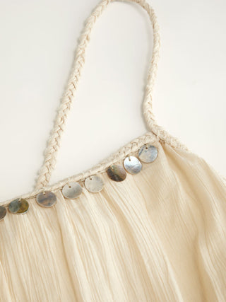 Braided Strap Shell Detail Ruffle Hem Tie Back Oversized Maxi Dress