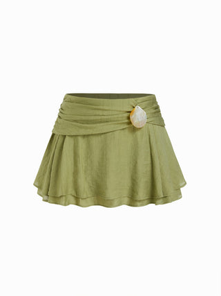 Low-Rise Ruched Skirt with Shell Detail