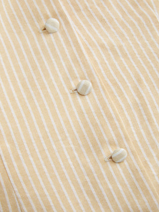 Cotton-blend Striped Puff Sleeve Tie-back Blouse