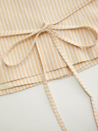 Cotton-blend Striped Puff Sleeve Tie-back Blouse