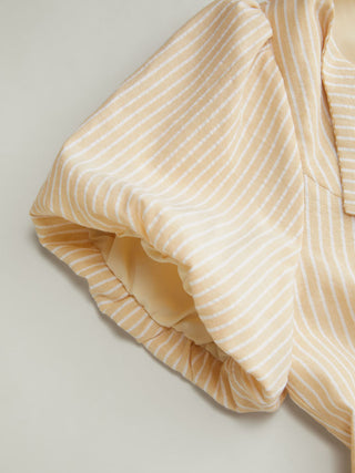 Cotton-blend Striped Puff Sleeve Tie-back Blouse