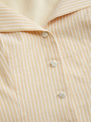 Cotton-blend Striped Puff Sleeve Tie-back Blouse