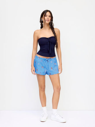 Cotton-Blend Mid Rise Dog Graphic Elastic Waist Shorts