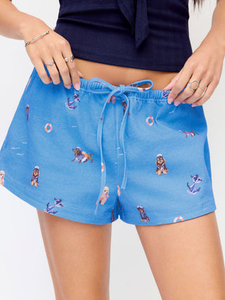 Cotton-Blend Mid Rise Dog Graphic Elastic Waist Shorts