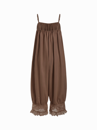 Lace Panel Mid Rise Bloomer Jumpsuit