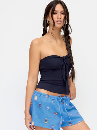 Cotton Pointelle Sweetheart Knotted Shirred Bandeau Top