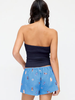 Cotton Pointelle Sweetheart Knotted Shirred Bandeau Top
