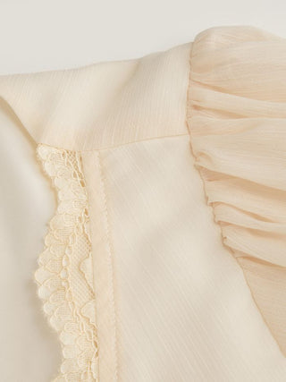 Chiffon V-neck Puff Sleeve Lace Panel Tie Front Peplum Blouse