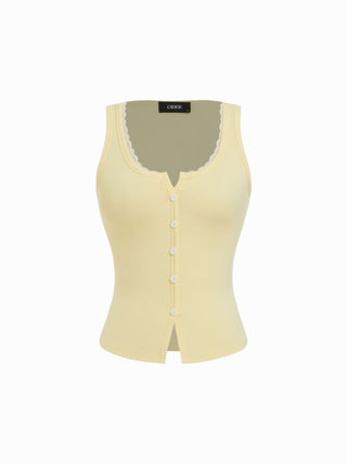 Cotton-blend Scoop Neck Lace Trim Tank Top