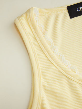 Cotton-blend Scoop Neck Lace Trim Tank Top