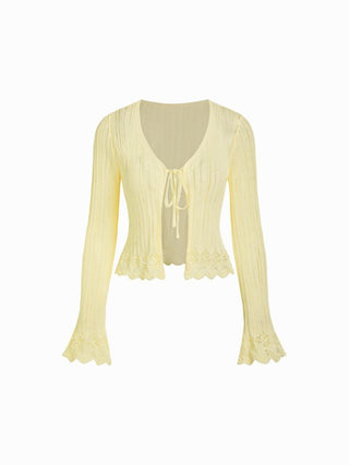 Knit Textured V-neck Bell Sleeve Cardigan