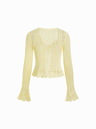 Knit Textured V-neck Bell Sleeve Cardigan