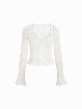Knit Textured V-neck Bell Sleeve Cardigan
