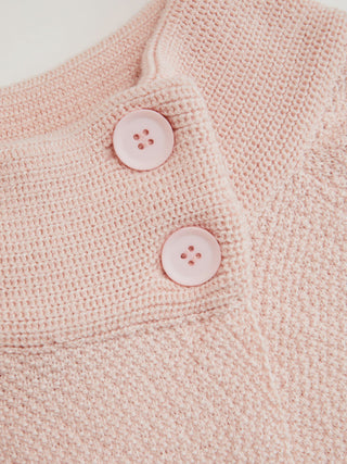 Knit Asymmetrical Neck Button Split Short Sleeve Top