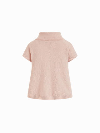 Knit Asymmetrical Neck Button Split Short Sleeve Top