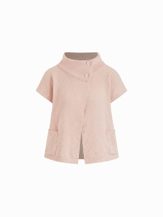 Knit Asymmetrical Neck Button Split Short Sleeve Top
