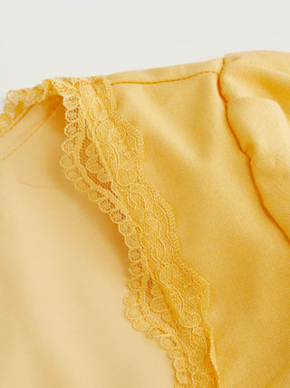 Linen-blend Square Neck Lace Trim Button Through A-line Mini Dress
