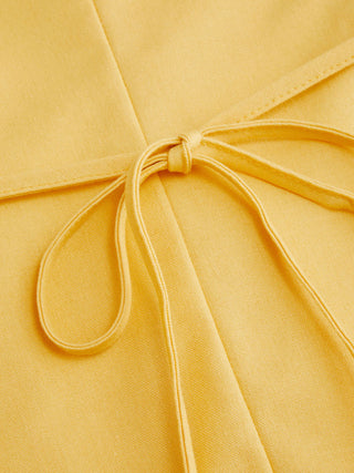 Linen-blend Square Neck Lace Trim Button Through A-line Mini Dress