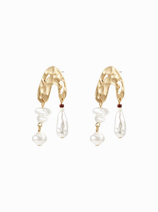 FAUX PEARL & TEXTURED DROP EARRINGS