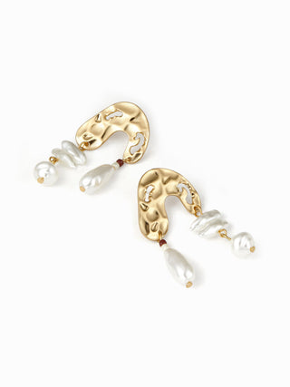 FAUX PEARL & TEXTURED DROP EARRINGS