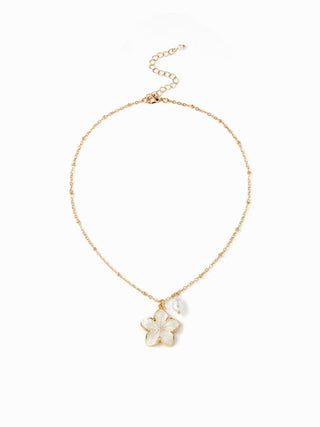 FLOWER & FAUX PEARL NECKLACE