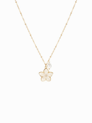 FLOWER & FAUX PEARL NECKLACE