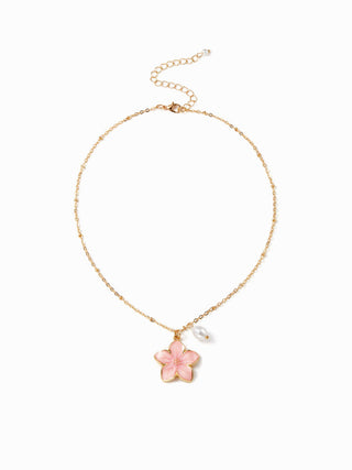 FLOWER & FAUX PEARL NECKLACE