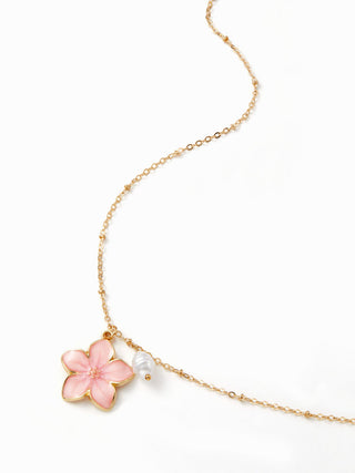 FLOWER & FAUX PEARL NECKLACE