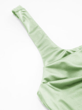 Satin Sculptural Square Neck Ruched Mermaid Maxi Dress