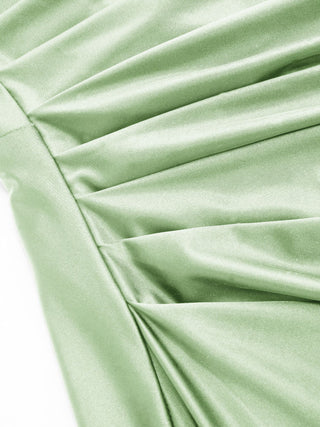 Satin Sculptural Square Neck Ruched Mermaid Maxi Dress