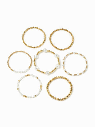 7PCS FAUX PEARL & BEADED BRACELET SET