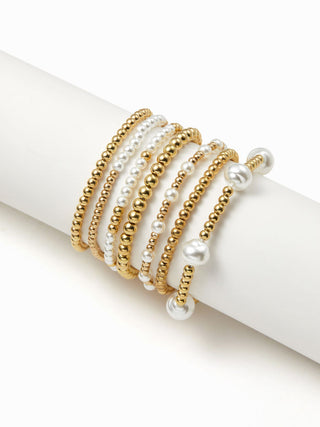 7PCS FAUX PEARL & BEADED BRACELET SET
