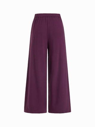Asymmetrical Neck Ruched Top & Mid Rise Wide Leg Trousers Set