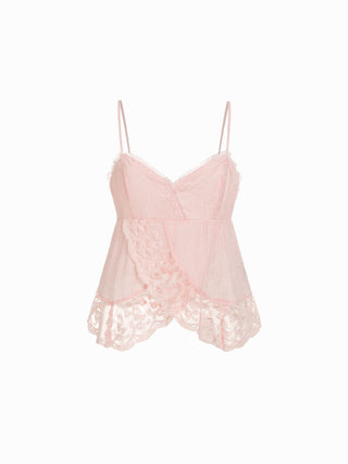 Textured Lace Panel V-neck Crop Cami Blouse