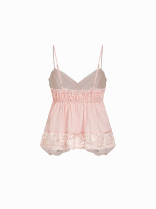 Textured Lace Panel V-neck Crop Cami Blouse