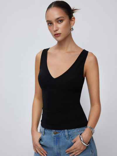 Cotton-blend High Stretch V-neck Tank Top