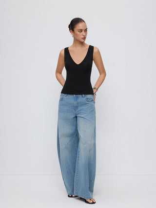Cotton-blend High Stretch V-neck Tank Top