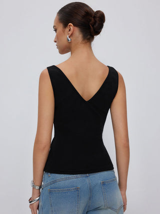 Cotton-blend High Stretch V-neck Tank Top