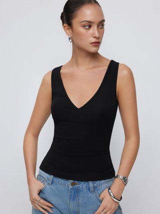 Cotton-blend High Stretch V-neck Tank Top