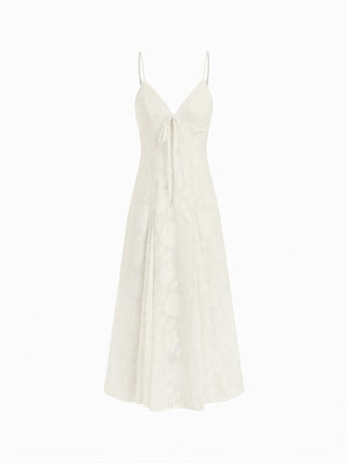 Jacquard V-neck Knotted Cami Flared Maxi Dress