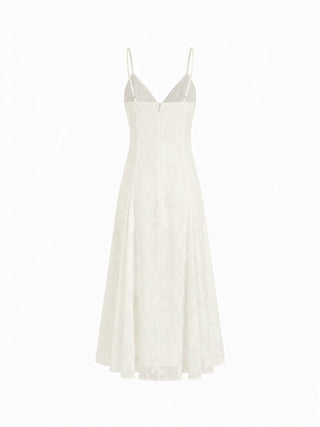 Jacquard V-neck Knotted Cami Flared Maxi Dress