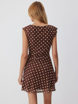 Mesh Polka Dot Short Sleeve Ruched A-line Mini Dress