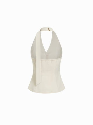 Woven Halter Neck Metal Detail Blazer Vest For Daily Casual Work