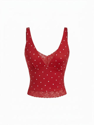 Cotton V-Neck Lace Panel Tank Top