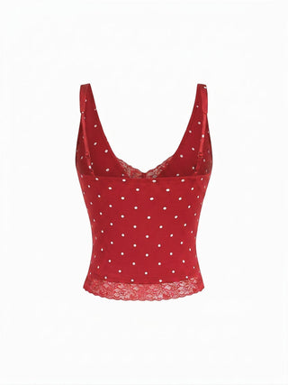 Cotton V-Neck Lace Panel Tank Top