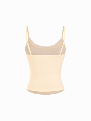 Pointelle Cat Graphic U-neckline Lace Trim Bowknot Cami Top