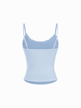 Pointelle Cat Graphic U-neckline Lace Trim Bowknot Cami Top