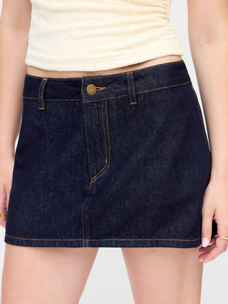 Denim Low Rise Washed Metal Detail A-line Mini Skort