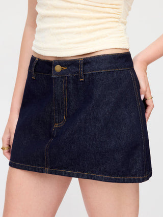Denim Low Rise Washed Metal Detail A-line Mini Skort